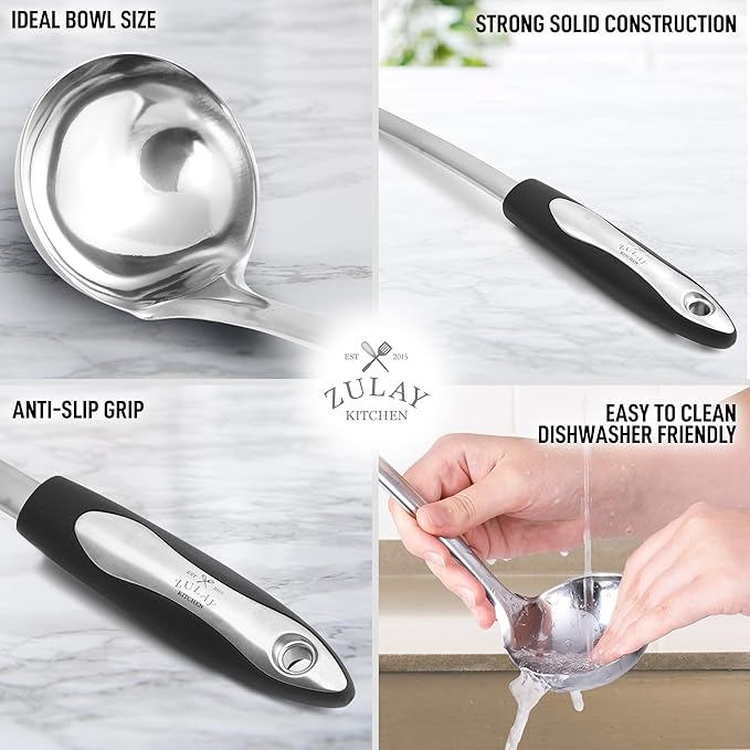 Zulay Kitchen Premium Soup Ladle - 12" Stainless Steel with Non-Slip Silicone Handle