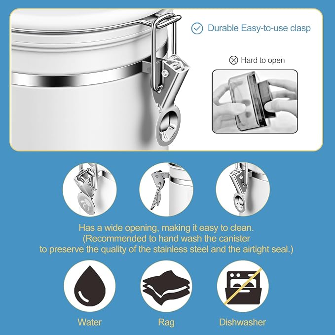 ShanSon Coffee Canister Airtight, Stainless Steel Bean Storage Container with Date Tracker & Scoop, Grounds Sugar Flour Tea Cereal Fits Kitchen Pantry, Ideal Gift for Coffee Lovers,22oz, White