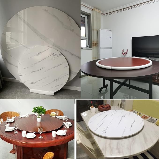 Round Rotating Serving Plate For Dining Table - Wooden Turntable Lazy Susan Smooth Surface, 360° Rotating Serving Tray Turntable For Family Dinner, Easily Share Food (Color : White-A, Size : Ø70cm(2