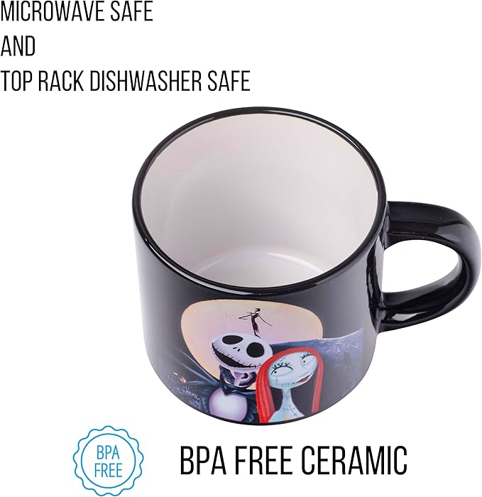 Silver Buffalo Nightmare Before Christmas Jack Sally Scene 4-Pack Ceramic Mug Stack, 10-Ounces, Nightmare Before Christmas 4-Pack Mug Stack, 5 Piece Set