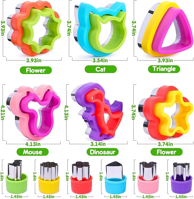 12 Pack Sandwich Cutter and Sealer Set Crustable Bread Decruster DIY Cookie Stamps Mold Vegetable Fruit Cutters Shapes for Kids Back to School Bento Box Accessories