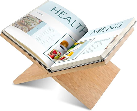 Geetery Book Stand Book Holder for Display Reading Textbook Holder Open Display Stand for Open and Closed, Cookbook, Magazines, Textbooks, Recipe(Wood Color)