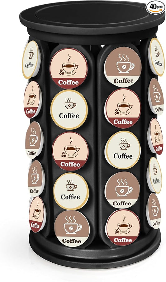 K Cup Holder, Coffee Pod Storage Carousel Holder Organizer Compatible with 40 Keurig Kcup Pods, New Modern Design for Home or Office Kitchen Counter Organizer (Black)