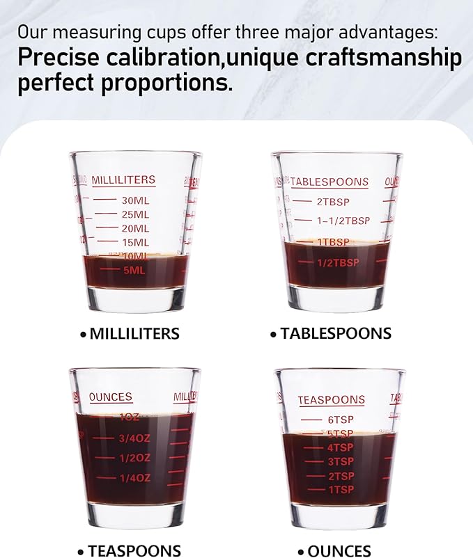 SAIAOKJ Shot Glasses Measuring Cup Set 6 Pack Espresso Shot Glasses Liquid Heavy Glass 26-Incremental Measurement 1 OZ, 2 TBS, 6 TSP, 30 ML Kitchen Tools(White)