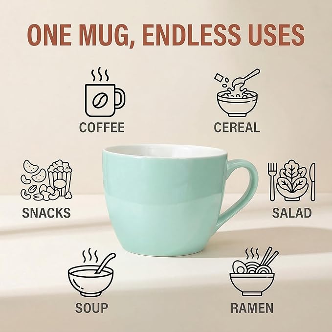 MECOWON 30 OZ Porcelain Coffee Mugs, Set of 2 Large Mugs for Soup, Cereal and Salad (Turquoise)