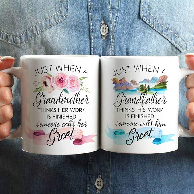Est 2026 Baby Reveal Mug Gift for New Grandparent, Pregnancy Reveal Announcement Gift, Est 2026 Promoted to Grandma Grandpa Mugs Set, Great Grandparent to Be Mug Set