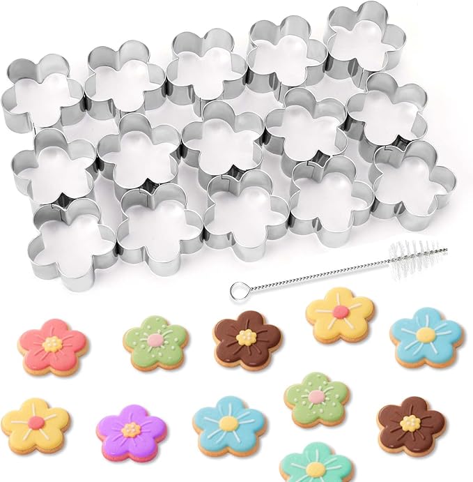 AIERSA Mini Flower Cookie Cutter, 15 Cavity Cracker Cutter, 1.4 Inch Small Flower Shaped Cookie Cutter, Mother's Day Valentine's Day Cracker Cutters for Baking Fruit Fondant Clay