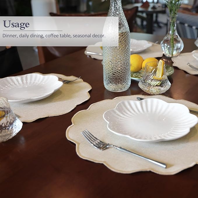 AHHFSMEI Round Faux Linen Placemats Set of 8 Heat Resistant Non-Slip Stain Proof Table Mats for Kitchen Dining Elegant Decor Place Mats (Beige,8)