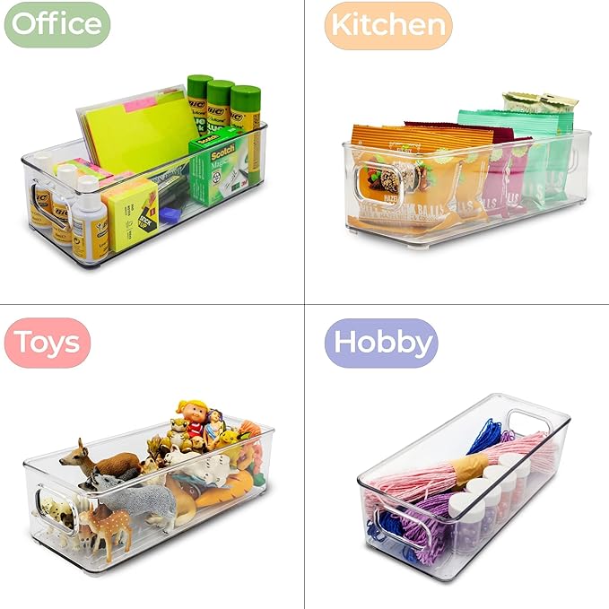 Emagoods Clear Storage Bins with Handles - Stackable Closet Organizers Pantry Organization BPA Free Fridge Organizer Set for Cabinets, Kitchen or Bathroom (A1402)
