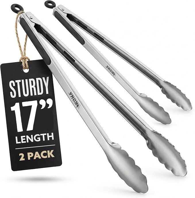 Kona Premium Stainless-Steel Locking Grill Tongs 17 inch, Sturdy, Heavy Duty Tongs - Great for Cooking, Grilling, and Barbecue (BBQ) [Set of 2]