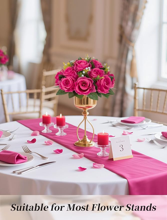 BLOSMON Hot Pink Flowers for Wedding: 10 Pcs Fakel Rose Balls for Table | Easy to Use Artifical Silk Kissing Bouquet Floral Arrangement for Home Party Event DIY Decoration