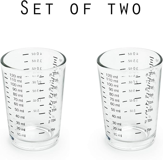 Fox Run Mini Multi-Purpose Liquid and Dry Measuring Shot Glass, Set of 2, 4-Ounce Cups, Clear, Small