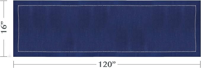 SARO LIFESTYLE Hemstitched Border Table Runner, Navy Blue, 16"x120"