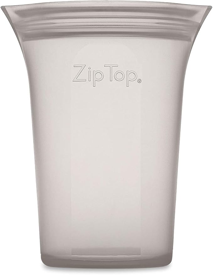 Zip Top Reusable Food Storage Bags | Small Cup [Gray] | Silicone Meal Prep Container | Microwave, Dishwasher and Freezer Safe | Made in the USA