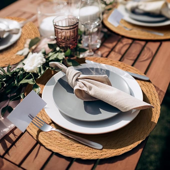 13.8 in Round Woven Placemats Plate Chargers Set of 10, Rattan Wicker Table Mats Chargers for Dinner Plates Boho Farmhouse Rustic Place Mats for Dining Table Decor