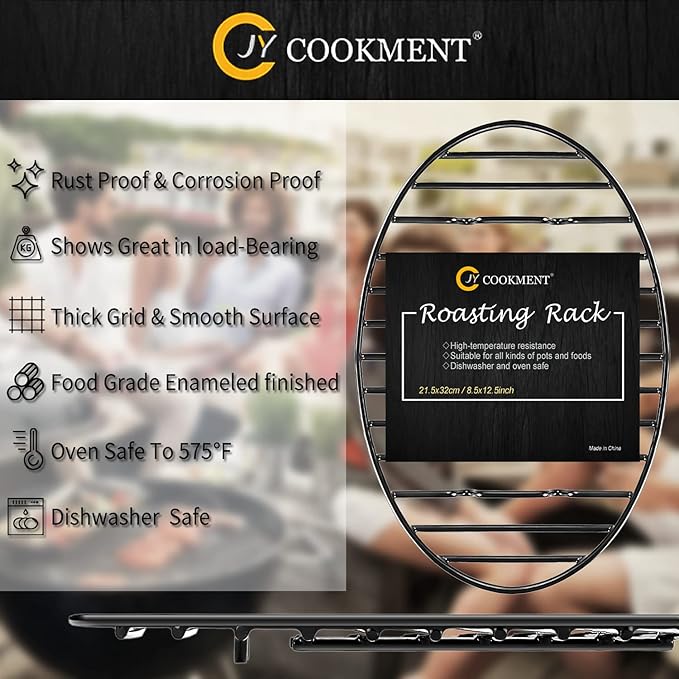 JY COOKMENT Roasting Rack with Integrated Feet, Cooling Drying Rack With Enameled Coating, PTFE Free, Great for Cooking, Roasting, Drying, Grilling, Dishwasher Safe (12.5"x8.5")