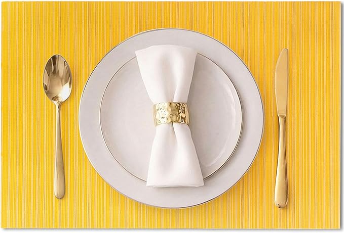 AHHFSMEI Placemats Set of 6 Woven Vinyl Non-Slip Heat Resistant Stain Resistant Easy Clean Place mats for Dining Table(Yellow)