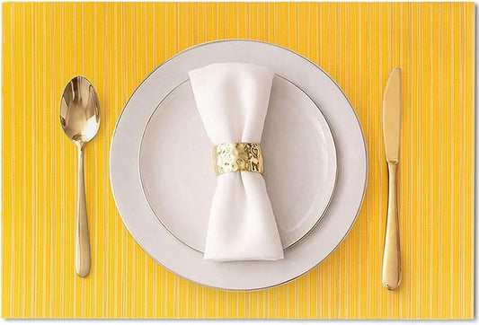 AHHFSMEI Placemats Set of 6 Woven Vinyl Non-Slip Heat Resistant Stain Resistant Easy Clean Place mats for Dining Table(Yellow)