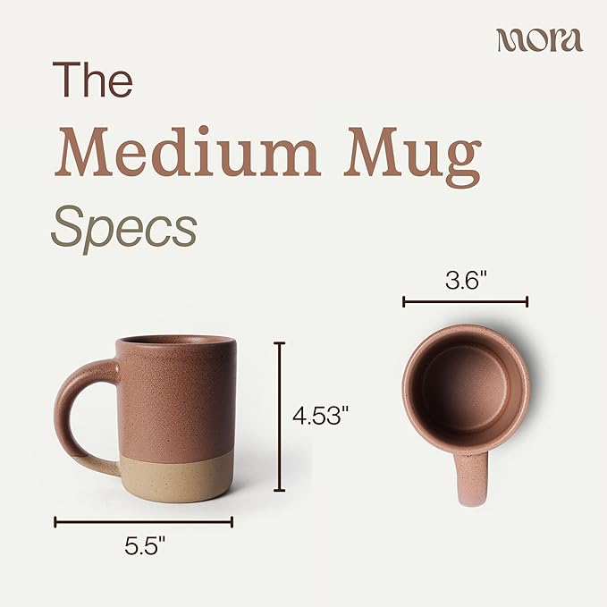 MORA Medium Mugs Set of 4, 16oz Ceramic Pottery Latte Mugs/Coffee Cups - Microwave and Dishwasher Safe - Terracotta