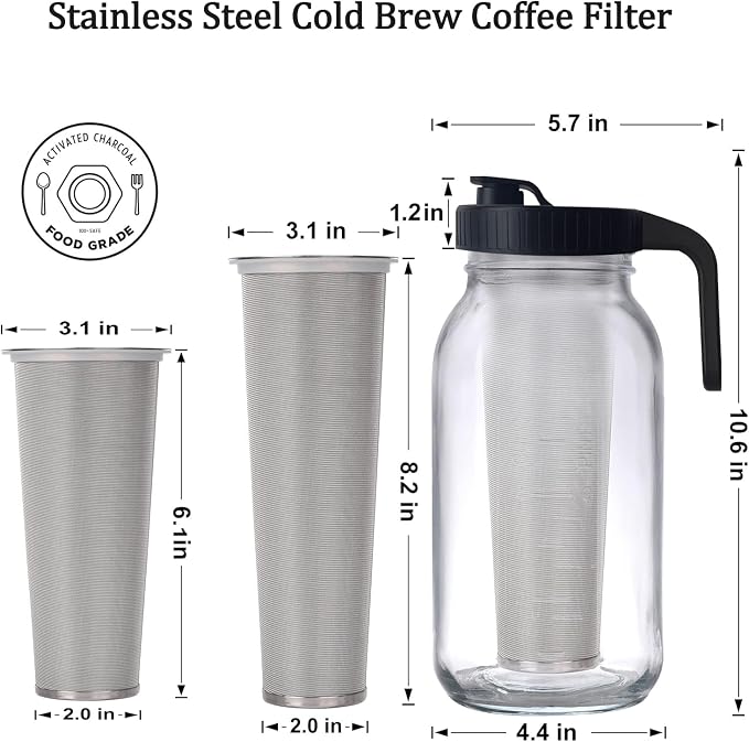 8pcs Set Cold Brew Mason Jar Coffee Maker Accessories，32/64oz Wide Mouth Mason Jar Replacement Include Stainless Steel Filter，Flip Cap Lid with Handle for Delicious Brewed Coffee，Infused Snarky Tea