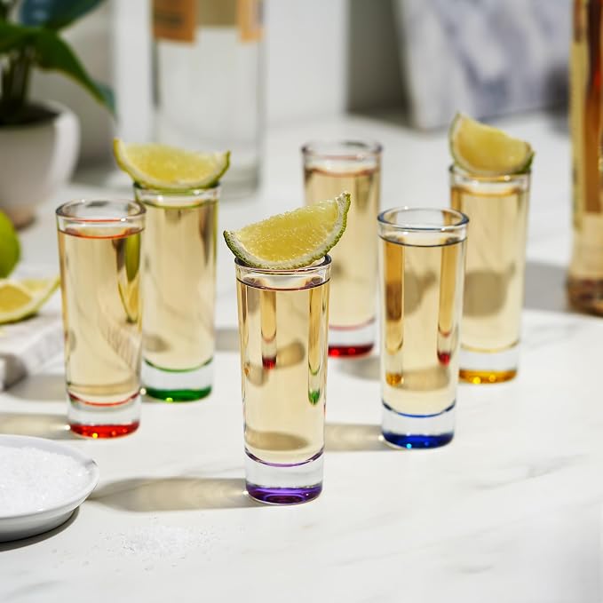 TRUE Shooter Glasses, Set of 6, Tequila and Whiskey Shot Glasses, Set 2oz, Cool Shot Glasses, Assorted