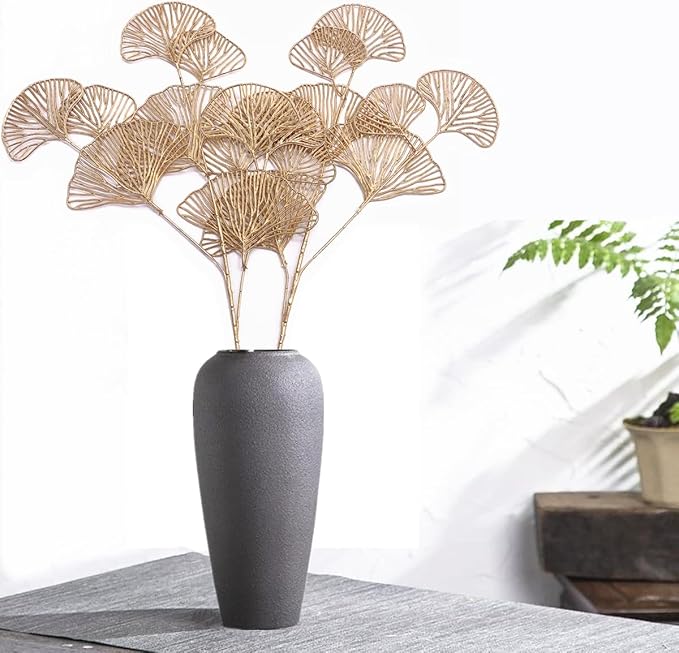 Christmas Artificial Plants Decoration 26" Tall, CATTREE Fake Plastic Golden Apricot Leaves Simulation Ginkgo Leaf Grass for Wedding Party Indoor DIY Home Office Table Centerpieces Decor Gold - 2 Pack