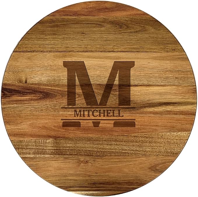 Engraved Family Name and Initial Personalized Lazy Susan, 16" Rotating Tray Brown