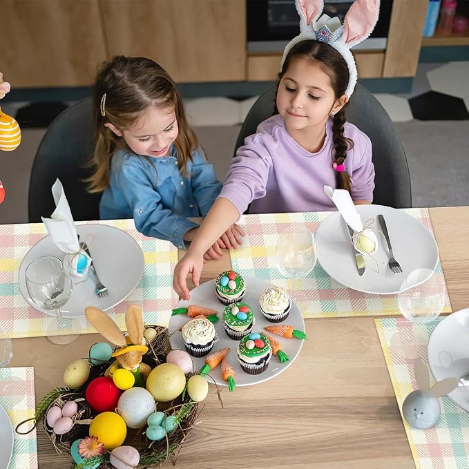 Niviy Buffalo Plaid Blue Pink Yellow Spring Easter Placemats Set of 4, 12x18 Inch Table Mat Easter Placemat Decor for Holiday Party Kitchen Dining Room Decoration