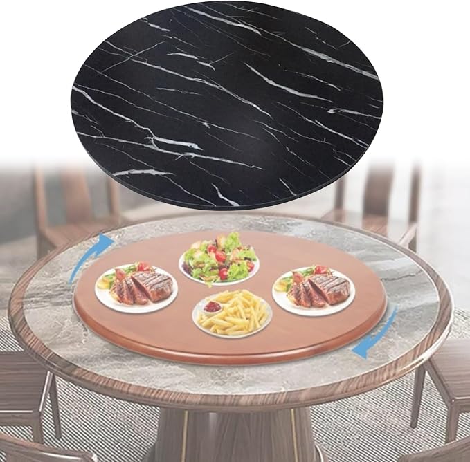 Large Wooden Lazy Susan 360° Swivel Turntable Serving Plate Ø 50/60/70/80/90/100cm, Round Dining Table Service Tray, 16mm Thick, High Temperature Resistants, Tabletop Organizer(Black,Ø70cm)