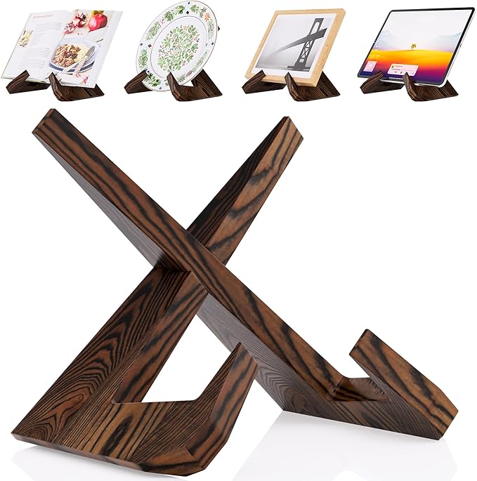 Cookbook Stand for Kitchen, Counter Cook Book Holder, Book Stands Display for Echo Show 15,Echo Show 21, Recipe, Photo, iPad(Rustic Brown)