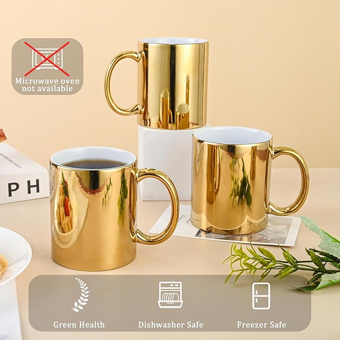 BYCNZB Coffee Mugs gold Ceramic Mug set of 4 Ceramic Cups for Coffee, Tea, Cocoa (12oz)