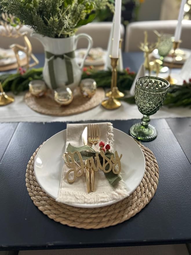 Round Woven Placemats Set of 4, 12" Boho Rattan Placemats Natural Hand-Woven Place Mats Table Decor, Chargers for Dinner Plates, Farmhouse Place Mats, Wicker Table Mats for Dining Table, Home