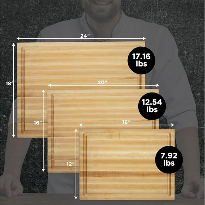 Extra Large XL Cutting Board from North American Maple - Heavy Reversible Butcher Block with Juice Groove for Cutting Meat and Juicy Veggies Easily - Maple Chopping Board - 24x18x1.5 inches