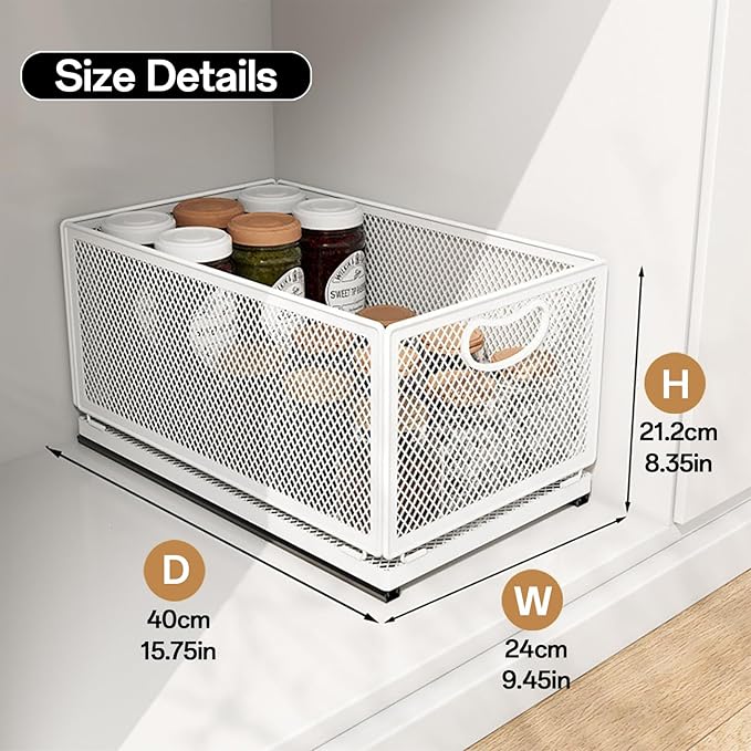 Pull out Cabinet Organizer with Sliding Drawer, 1 Pack Under Sink Organizers and Storage Rack, Adhesive Nano Film Heavy Duty Slide out Pantry Shelves for Kitchen,Sink, 9.6"W x15.7"D x 8.4"H