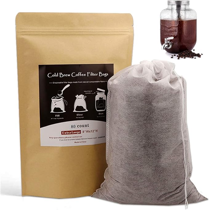 Disposable Cold Brew Coffee Filters - 80 Count Single Use Filter Sock Packs Sturdy Fine Mesh Brewing Bags for Concentrate, Iced Coffee Maker, French/Cold Press Kit, Tea in Mason Jar, 8'' x 12''
