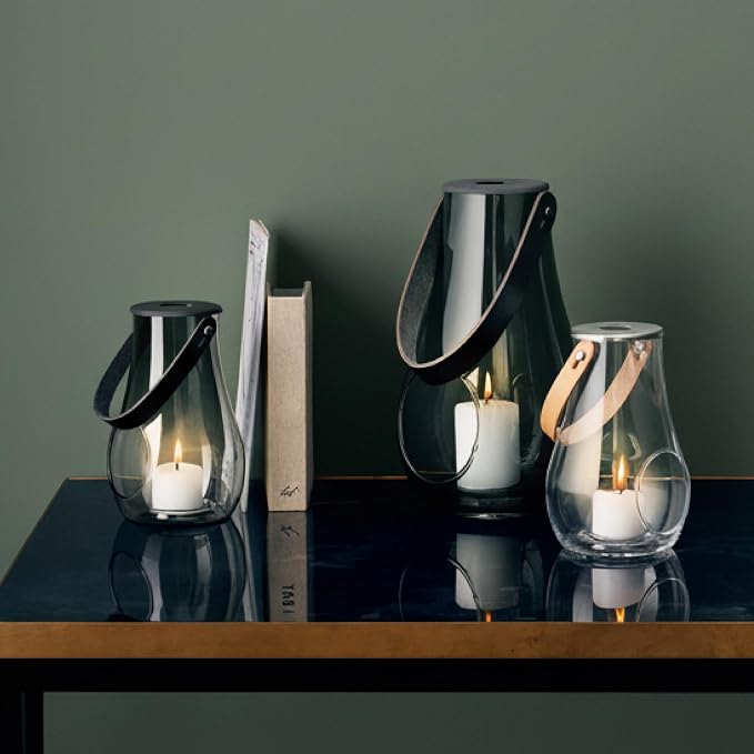 Holmegaard Design with Light Lantern Smoke Grey, 6.5" H x 4.1" D, Designed by Maria Berntsen, Gift Box Included