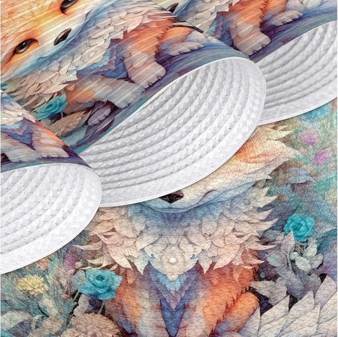Round Placemats Set of 4, Watercolor Cute Animal Fox Flowers Woven Placemats Mats Non-Slip Heat Resistant Washable Table Mats Round Braided Place for Farmhouse Kitchen Dining Party Decor 15in