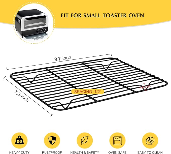 Small Baking Cooling Rack Set of 2, E-far Non-stick Toaster Oven Rack for Cooking Roasting Grilling Broiling Meat Bacon, 9.7” x 7.3” Metal Bakeable Wire Racks for Cookie Cake - Easy to Clean