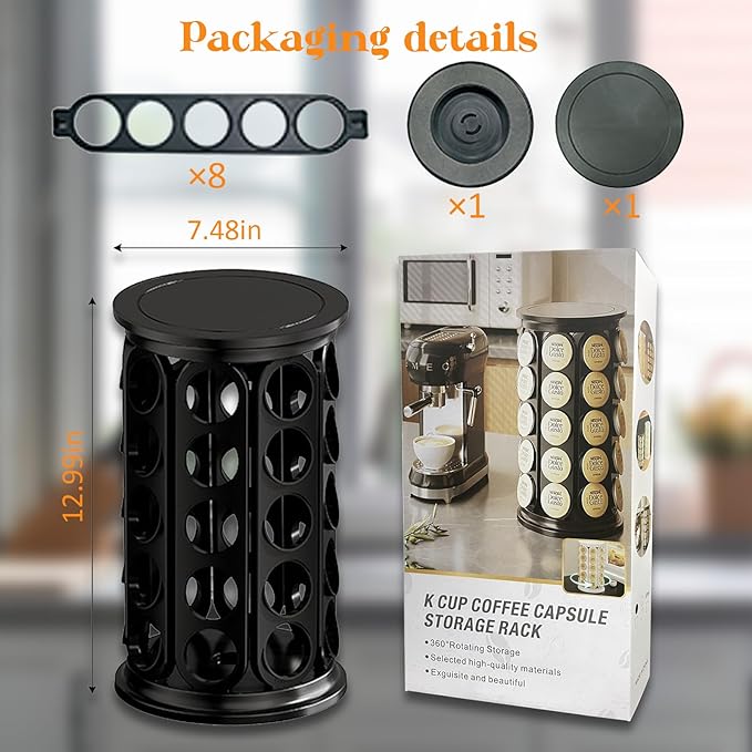Coffee Pod Organizer Storage Coffee Pod Holder Carousel 360 Degrees Rotation Capacity of 40 Keurig K-Cup pods for Office Home Kitchen Counter Organizer