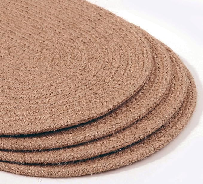 6 Pack Jute Woven Placemats, 13.8 inches Braided Charger Plates Round Rattan Placemats Vintage Tablemats Wicker Tablemats Boho Heat Resistant Mats for Weddings Indoor & Outdoor Party