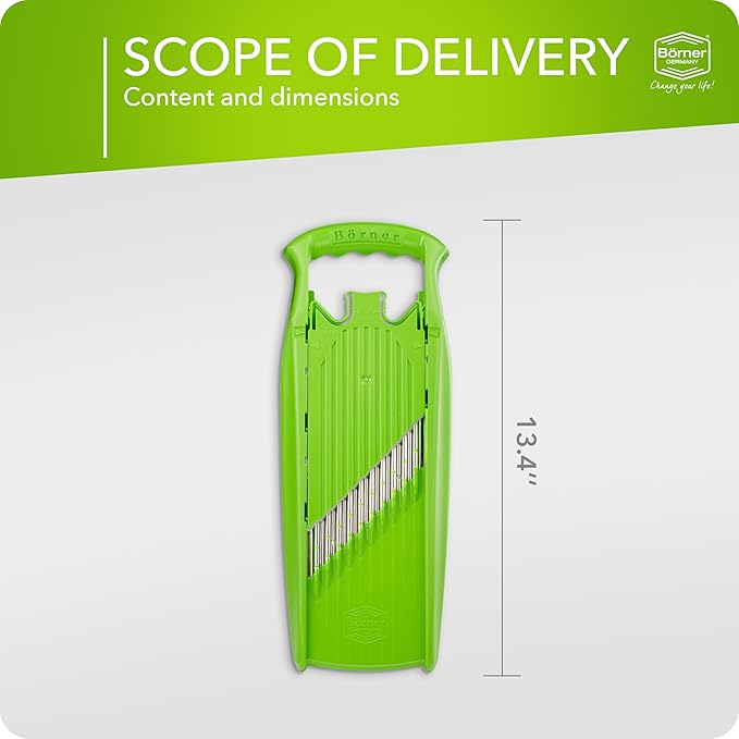 Börner by Reston Lloyd Wave-Waffle Power Line • Crinkle Cut/Spirelli Vegetable Slicer • Slicer for Wave Waffle Cut Style • Multiple Thickness Options • Made in Germany, Lime