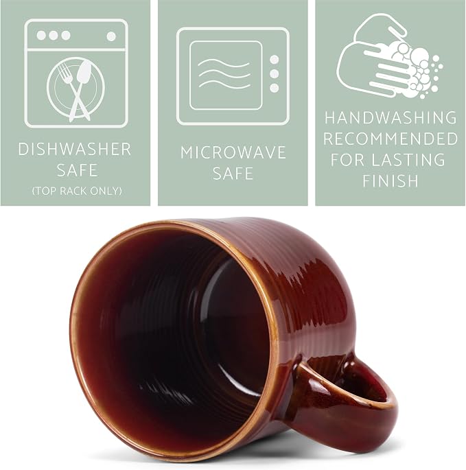 Elanze Designs Glossy Reactive Glaze Large 17 Fluid Ounce Everyday Kitchen Food Grade Ceramic Stoneware Coffee Mug Cup with Comfort Curved Handles, Set of 4, Burnt Auburn Red