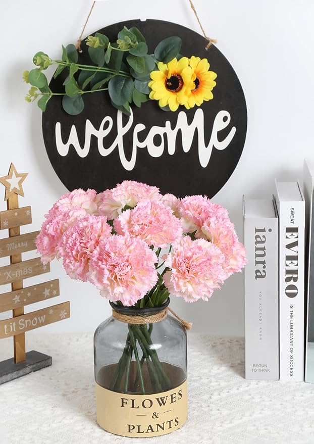 Artificial Carnation Flowers - 15pcs Pink Silk Flowers with Stems for Home Decor, Wedding, Bridal Bouquet, Anniversary, Birthday and Floral Arrangements
