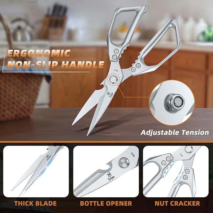 Kitchen Scissors Set - Heavy Duty Japanese Style, Dishwasher Safe, All Purpose Meat Cutting Shears, Sharp Food Scissors for Chicken Bones, Turkey, Fish & Vegetables