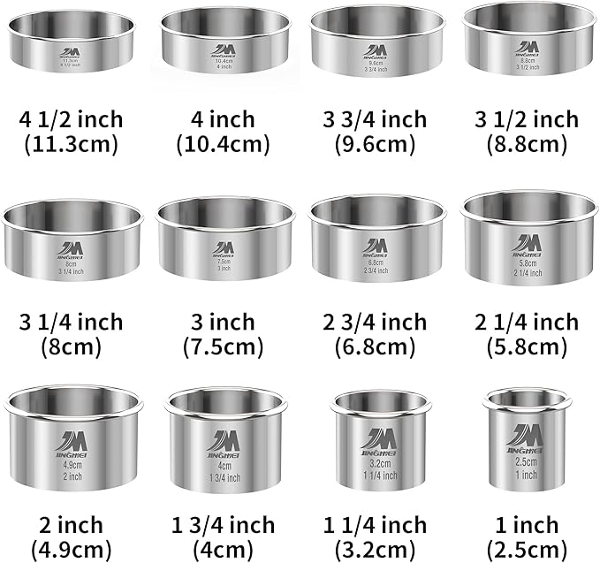Round Cookie Biscuit Cutter Set 12 Pieces Graduated Circle Pastry Cutters 18/8 Stainless Steel Cookie Cutters1inch - 4 1/2inch Donut Cutter Ring Molds