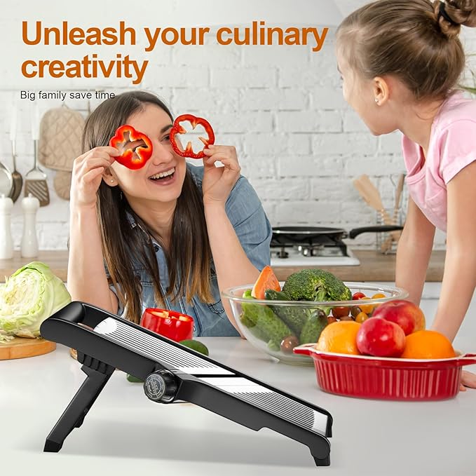 Adjustable Mandoline Slicer Mandoline Slicer for Kitchen with Cut-Resistant Gloves,Potato Slicer, Vegetable Slicer, Mandoline French Fry Cutter Stainless Steel Vegetable Chopper