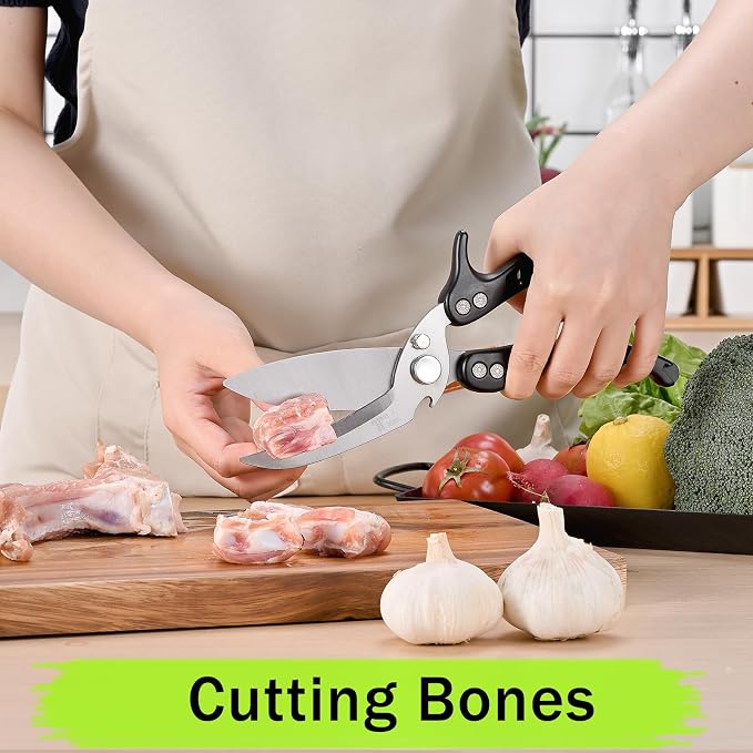 poultry shears Kitchen scissors for Chicken Can Be Used as a Knife, Dishwasher safe, Effortlessly cuts through cartilage, featuring a built-in spring mechanism.Can be used as a present（Black）