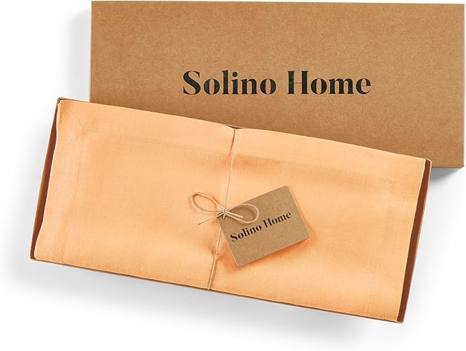 Solino Home Linen Table Runner 90 Inches Long - 100% Pure Linen Peach Table Runner 14 x 90 Inch for Spring, Summer - Fete