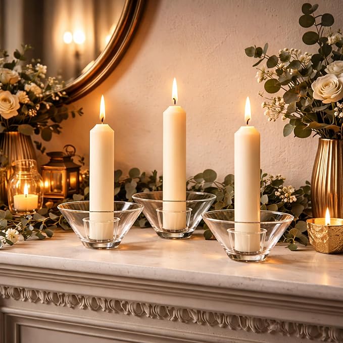 Smtyle Clear Short Candlestick Holders, Glass Tea Light Candle Holders, Set of 3 Candle Holder for Both Wax Taper Candles and Tealights, Small Modern Minimalist Table Centerpieces for Home Decor