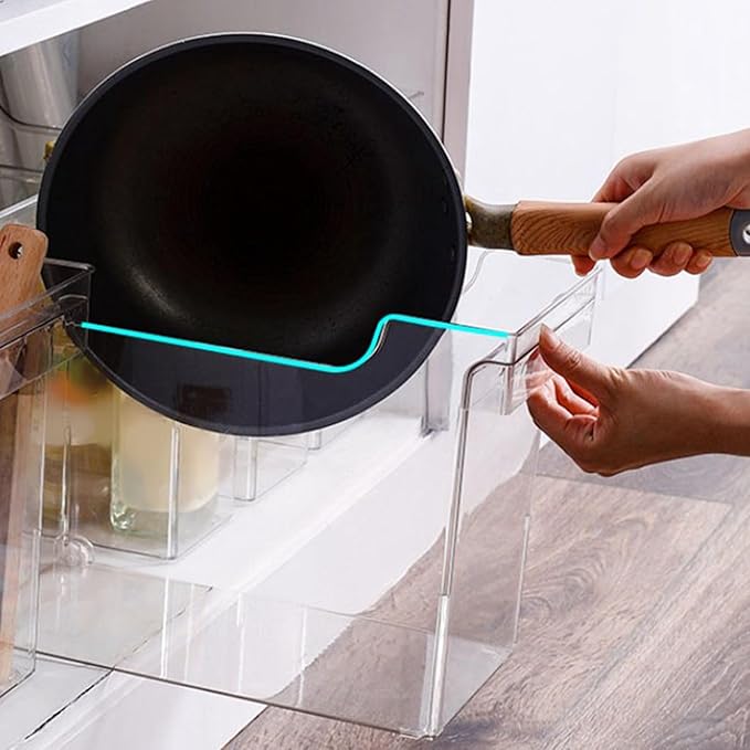 Clear Kitchen Organizer Bin, U Shaped Multifunctional Storage Container, PET Material, Space Saving Design - Durable Transparent Pot Lid Holder, Easy Access for Kitchen Cabinets